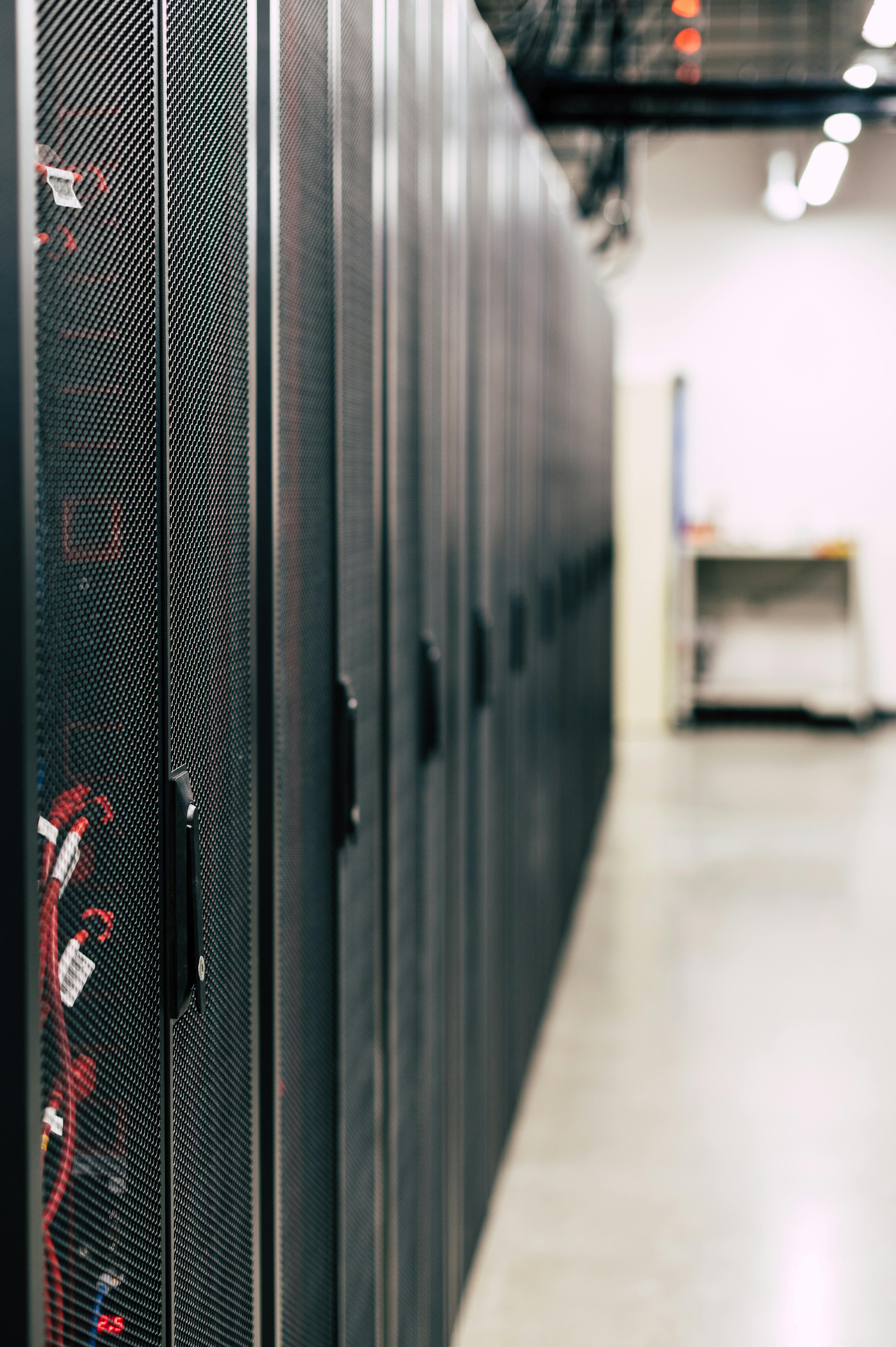 Close view of server racks in a data center
